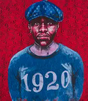 1920 by Bambo Sibiya, mixed media and acrylic on canvas, offered Oct 2022