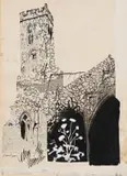 John Piper, Stilling Fleet All Saints Lincolnshire, ink, gouache and collage on paper