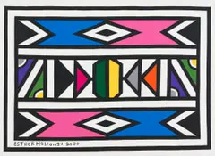 Esther Mahlangu, Untitled (Ndebele in Pink and Blue), acrylic on canvas
