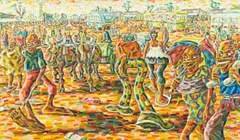 Bus Terminal by Lovemore Kambudzi, oil on canvas, sold Oct 2022
