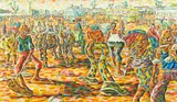 Lovemore Kambudzi, Bus Terminal, oil on canvas