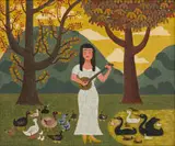Andrew James Jowett Murray, Musician and Birds, oil on canvas laid down on board