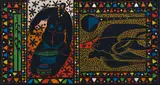 Solomon Roy Ndinisa, Female Figure with Birds, painted and incised wood panel