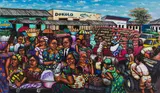 Moké, Market Scene, acrylic on canvas