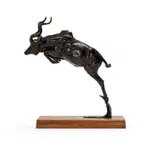 Arend Eloff, Leaping Kudu, bronze with brown patina on a wooden base