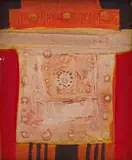 Trevor Coleman, Abstract Composition with Red, mixed media on canvas