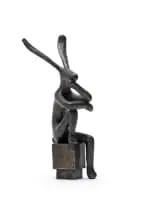Guy Du Toit, Thinking Hare, bronze with a dark brown patina