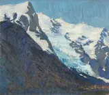 Clément Sénèque, Dorpie aan die Voet van die Alpe (Village at the Foot of the Alps), oil on canvas laid down on board