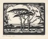 Stormwolke, Springbokvlakte (Storm Clouds, Springbok Plains) (Nilant 60) by Jacobus Hendrik Pierneef, linocut on paper laid down on card, sold Nov 2022