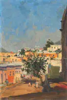 Ruth Prowse, Maleierbuurt, Loaderstraat, Kaapstad (Malay Quarter, Loader Street, Cape Town), oil on board