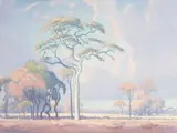 Bosveldboomlandskap (Bushveld Landscape with Trees) by Jacobus Hendrik Pierneef, oil on board, sold Nov 2022
