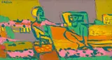 Girl and Boy by Walter Battiss, oil on board, sold Nov 2022
