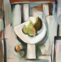 Carl Büchner, Stillewe met Bak en Vrugte (Still Life with Bowl and Fruit), oil on canvas