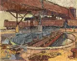 Alexander Podlashuc, Die Spoorweg-Draaibrug (The Turntable), oil on board