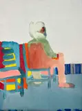 Man and Two Chairs by Robert Hodgins, oil on canvas, sold Sep 2022
