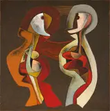 Cecil Skotnes, Conversation, acrylic on incised panel