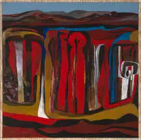 Coastal Gathering by Cecil Skotnes, acrylic on wood, sold Sep 2022