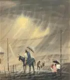 John Koenakeefe Mohl, Washing Collector in Storm in Johannesburg Townships in 1965, oil on board