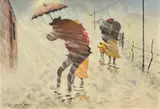 John Koenakeefe Mohl, Caught in Storm in Soweto in Soweto Johannesburg (S.A), oil on masonite