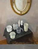 Simon Stone, Still Life with Tupperware and Mirror, oil on board