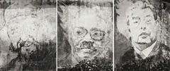 Jo Ratcliffe, Mural portraits depicting Fidel Castro, Agostinho Neto and Leonid Brezhnev, painted on the wall of a house in Viriambundo, Angola, circa 1975, triptych, hand-printed silver gelatin print on paper
