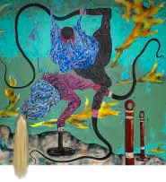 Simphiwe Ndzube, Night Birds in Tango, acrylic and mixed media on canvas