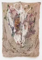 Transcendent II by Kimathi Mafafo, oil paint and hand embroided fabric, offered Feb 2023