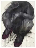Weaam El-Masry, Purple Shoes, acrylic and charcoal on paper