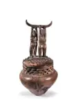 Deborah Bell, Pot, Journey Pot Series, terracotta, kiln and pit fired, fat, wax, and charcoal
