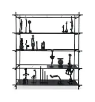 Rodan Kane Hart, Figures and Forms, Shelving Unit, 18 Key steel sculptures, on a Key steel stand