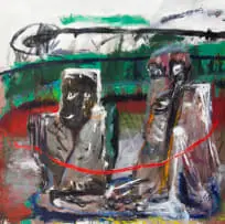 Empty Souls Dressed In Suits by Lawrence ‘Shabu’ Mwangi, oil on canvas, sold Feb 2023