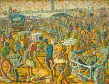 Lovemore Kambudzi, Taxi Rank, oil on canvas