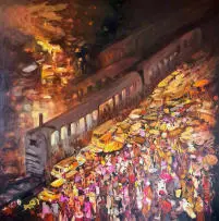 Douglas Doudou Mbemba, Ultimo Treno, acrylic on canvas