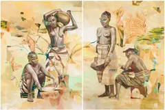 Pierre Wilondja, Retour pour le Futur, diptych, 2021, acrylic on canvas