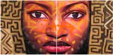 Diptyque, diptych by Gloire À Dieu Babanzanga, oil and raffia collage on canvas, offered Feb 2023