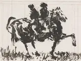 William Kentridge, Triumphs & Laments I, two-plate sugarlift etching with red plate drypoint printed on handmade Phumani archive mill paper and hinged to a base sheet of arches