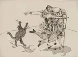 William Kentridge, Woman with Supermarket Trolley + Cat, from the Domestic Scenes series, etching and aquatint on crème wove paper
