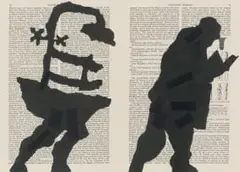 Reading Chambers (encyclopedia) by William Kentridge, chine collé on found paper, sold Jul 2022