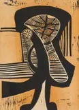 Abstract Form by Cecil Skotnes, colour woodcut on paper, sold Nov 2022