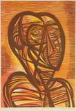 Abstract Head by Cecil Skotnes, colour woodcut on paper, sold Nov 2022