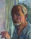 François Krige, Self Portrait (Curtain and Window), oil and graphite on canvas