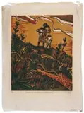 Peter Clarke, Something, all Silence, Swiftly Moving, colour linocut on tissue paper