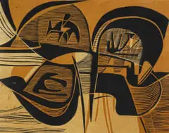 Composition Landscape by Cecil Skotnes, colour woodcut on paper, offered Nov 2022
