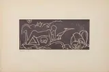 Boy with pets, Fragments of Africa Series by Walter Battiss, linocut on paper, sold Nov 2022