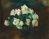 Clément Serneels, Vase of Roses, oil on canvas board