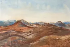 Fritz Krampe, A Pair of Oryx in a Mountainous Landscape, Namibia, watercolour on paper
