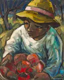 Apple Picker by Hennie Niemann Snr, oil on board, sold Nov 2022