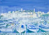 Gerhard Batha, Mediterranean Quay, gouache on card