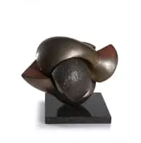 Interlocking Form by Anton Smit, three interlocking bronze parts, on a marble base, sold Nov 2022
