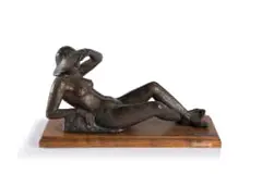 Joy Rose-Innes, Resting Female Figure, patinated plaster, on a wooden base